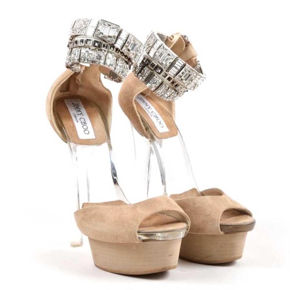 - Jimmy Choo Open Toe Heels with Embellishments